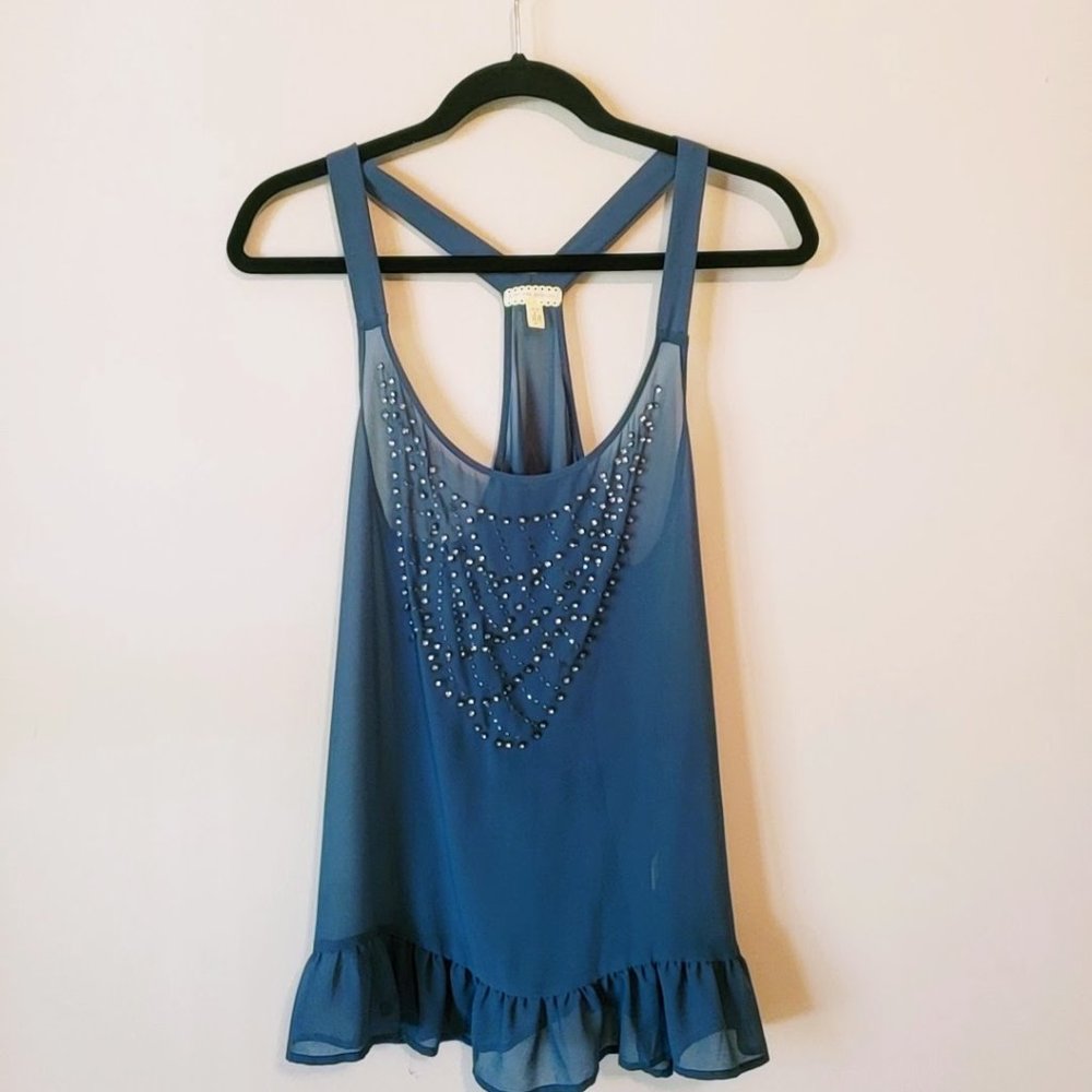 Pins & Needles Sheer Tank w Chandelier Detail Blue